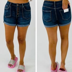 Risen High-Rise Dark Denim Shorts